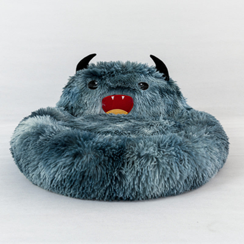 Faux Fur Donut Pet Bed - Luxury Round Nest for Cats & Dogs(Blue OR red)