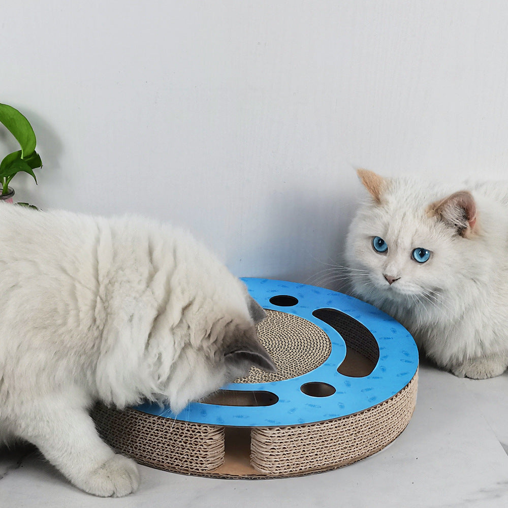 FlatCat Scratching Board | Corrugated Paper Claw Grinder | Blue & Wood