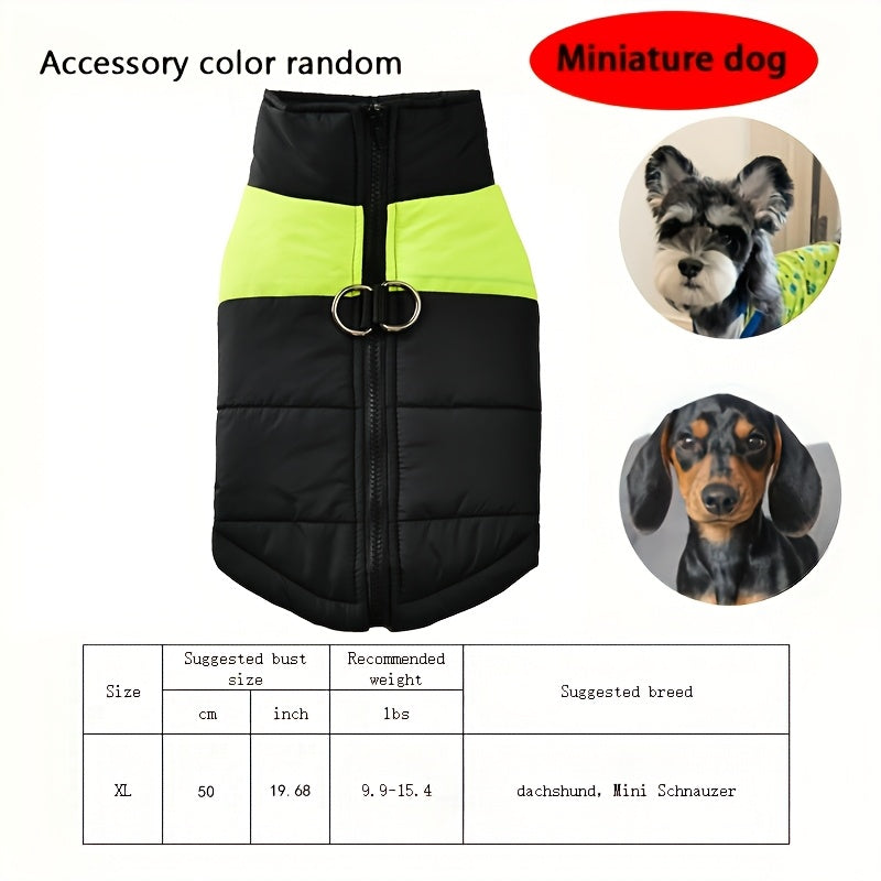 Waterproof And Windproof Fleece-Lined Dog Coat With Zipper For Small And Medium Digs, Cotton Filling, Polyester Shell, Adjustable Closure