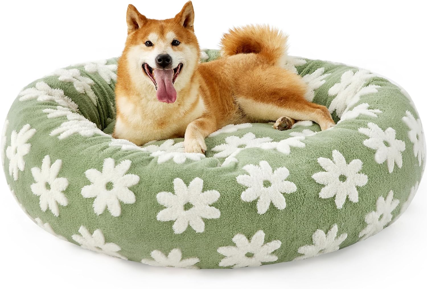 Jacquard Donut Pet Bed - Shaggy Plush with Anti-Slip Base