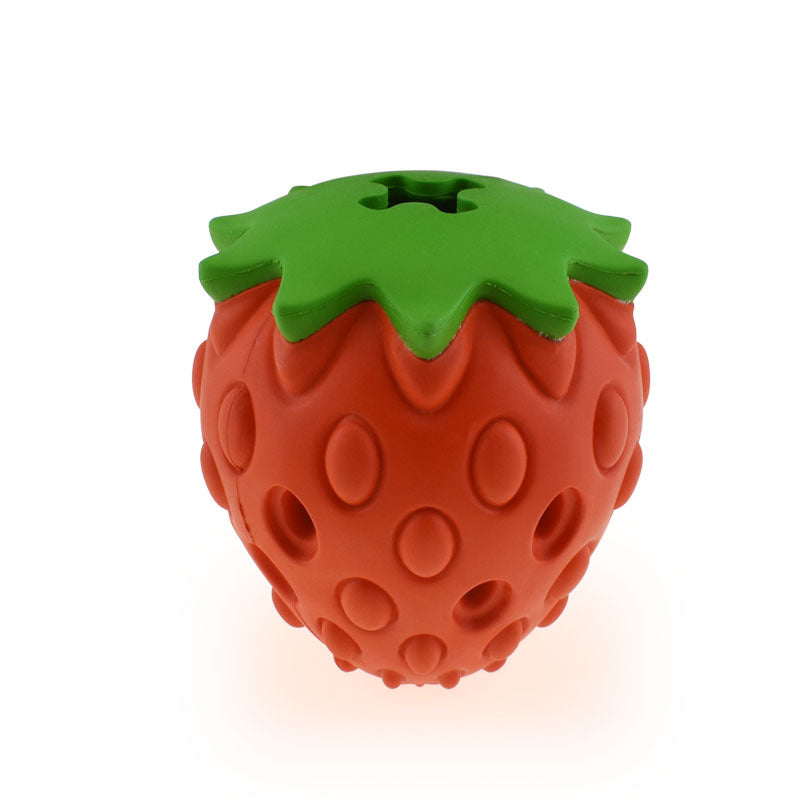 Strawberry Rubber Treat Dispensing Chew Ball - Chew Resistant Dog & Cat Toy