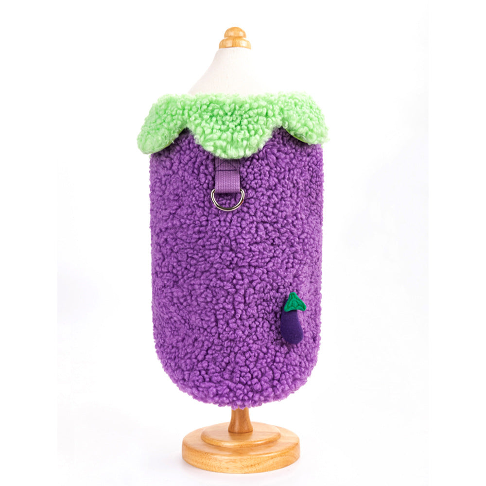 Korean Style Lotus Leaf Lace Pet Jumper - Warm Coral Fleece