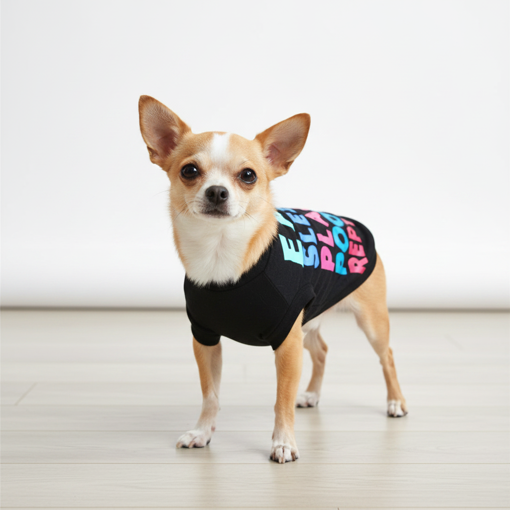 Chihuahua wearing Eat Sleep Poop Repeat tee