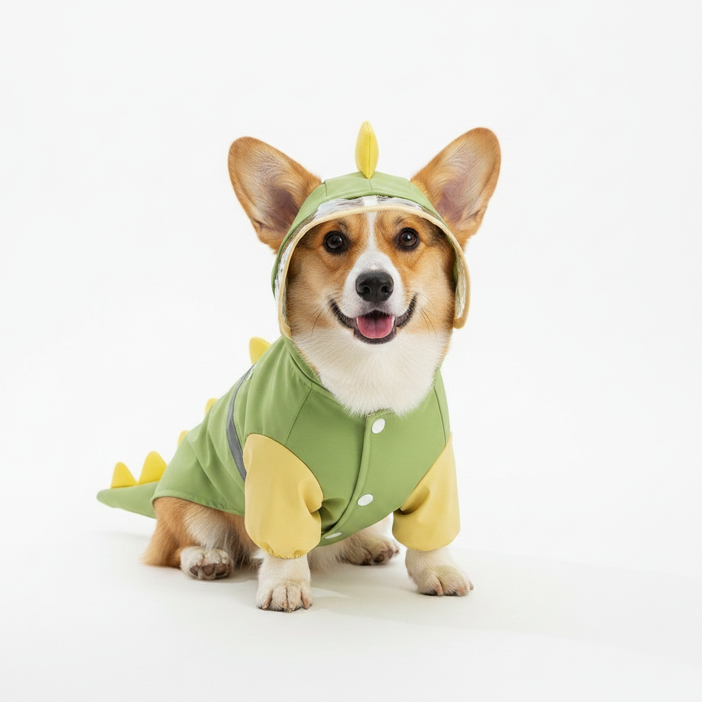 Dinosaur Dog Raincoat | Waterproof 4-Leg Rain Jacket with Tail Cover