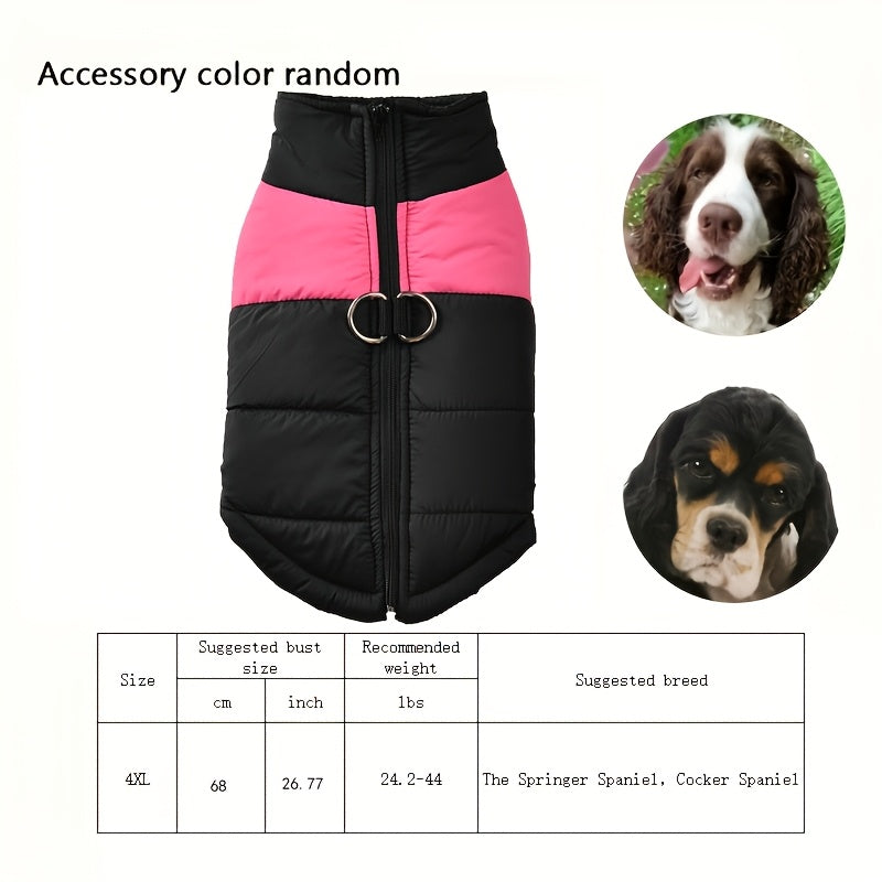 Waterproof And Windproof Fleece-Lined Dog Coat With Zipper For Small And Medium Digs, Cotton Filling, Polyester Shell, Adjustable Closure