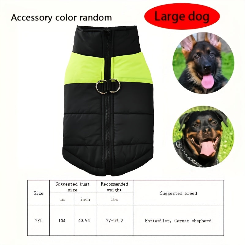 Waterproof And Windproof Fleece-Lined Dog Coat With Zipper For Small And Medium Digs, Cotton Filling, Polyester Shell, Adjustable Closure