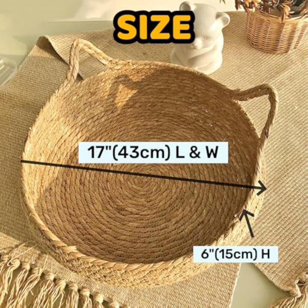 Handmade Natural Woven Cat Bed with Memory Foam Cushion- Eco-Friendly Straw Nest