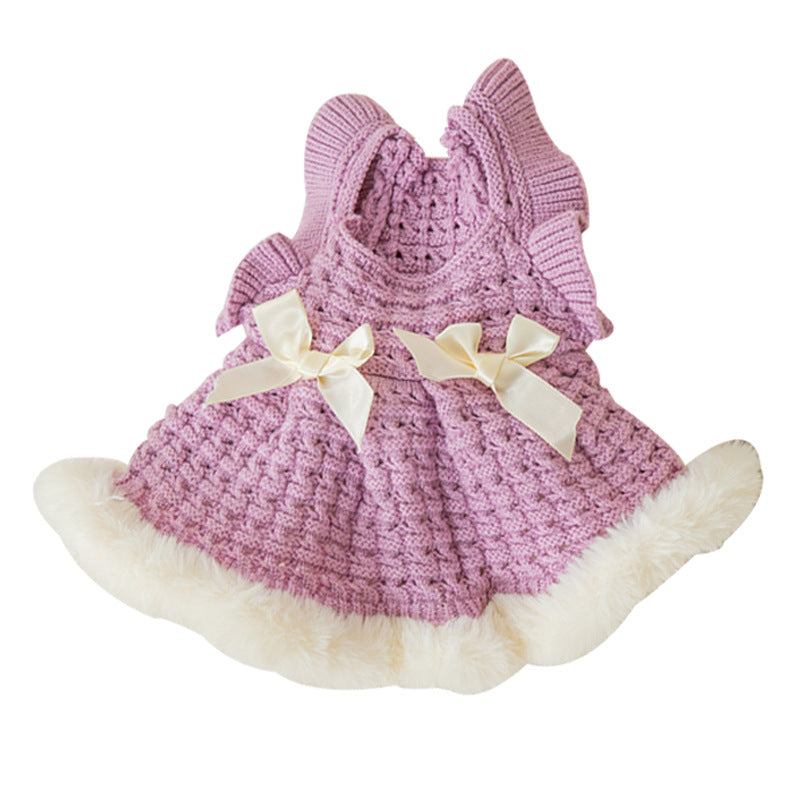 Princess Bow Sweater Skirt - Two-Legged Pet Dress for Dogs & Cats