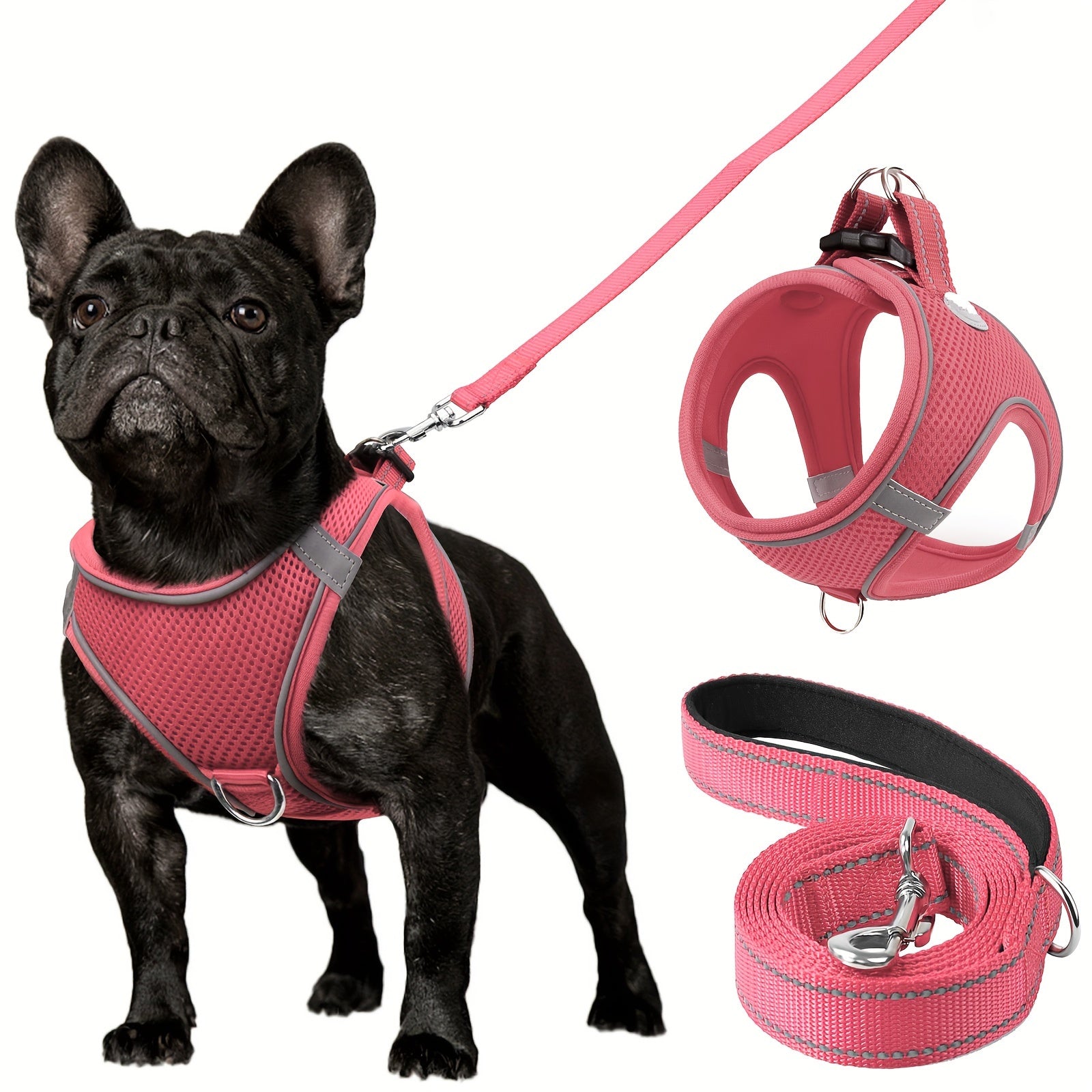 Joytale Step in Dog Harness and leash Set,Reflective Soft Padded Nylon Leash,Breathable Mesh Vest Harness and Leash for Small and Medium Dogs