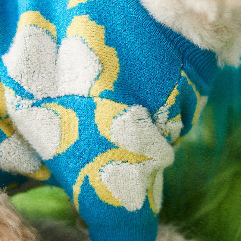 Warm Wool Floral Patterned Two-Legged Dog & Cat Sweater - Teddy & Small Breed Style