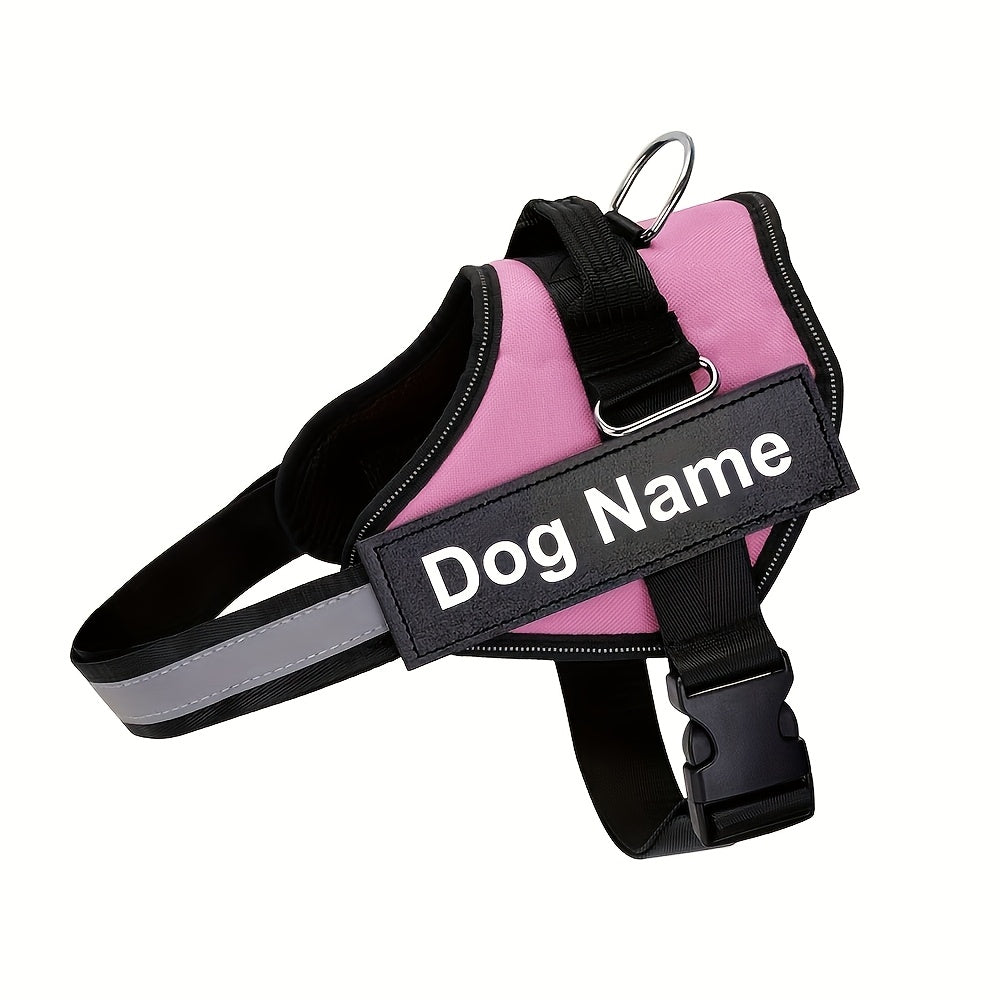 Customisable Reflective Striped Dog Harness - Personalised Name & Number Patch, Anti-Escape, XS-M