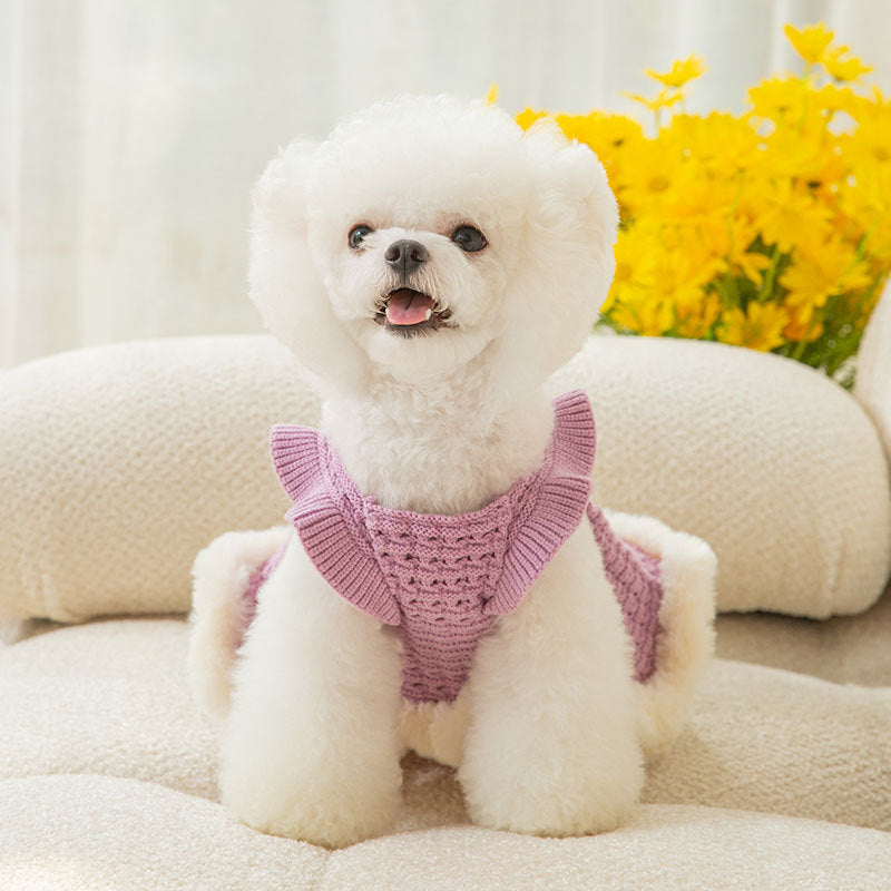 Princess Bow Sweater Skirt - Two-Legged Pet Dress for Dogs & Cats