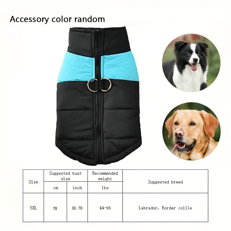 Waterproof And Windproof Fleece-Lined Dog Coat With Zipper For Small And Medium Digs, Cotton Filling, Polyester Shell, Adjustable Closure