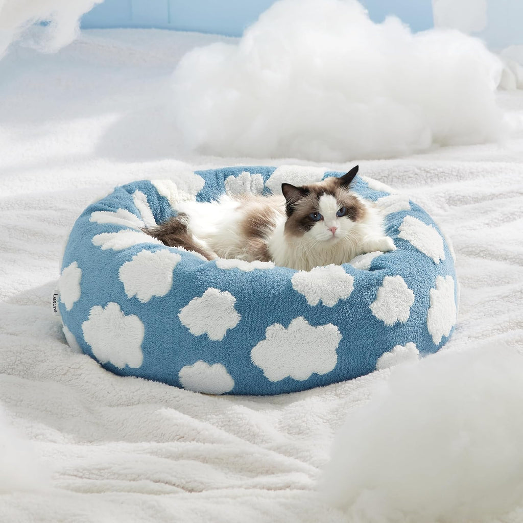 Jacquard Donut Pet Bed - Shaggy Plush with Anti-Slip Base