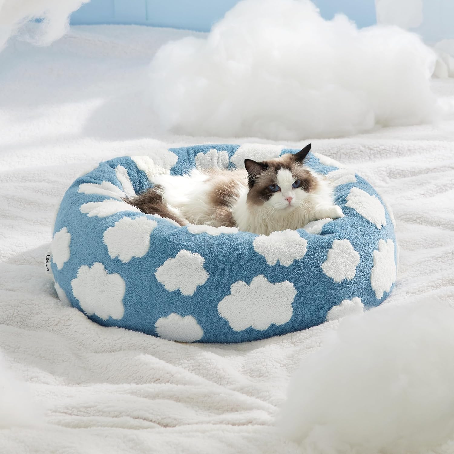 Jacquard Donut Pet Bed - Shaggy Plush with Anti-Slip Base
