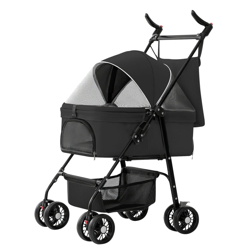 1Pc 4-Wheels Pet Stroller Foldable Carrier Strolling Cart Travel Jogger Pet Stroller With Removable Liner Storage Basket For Dog Cat