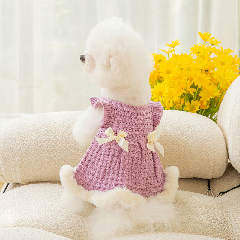 Princess Bow Sweater Skirt - Two-Legged Pet Dress for Dogs & Cats