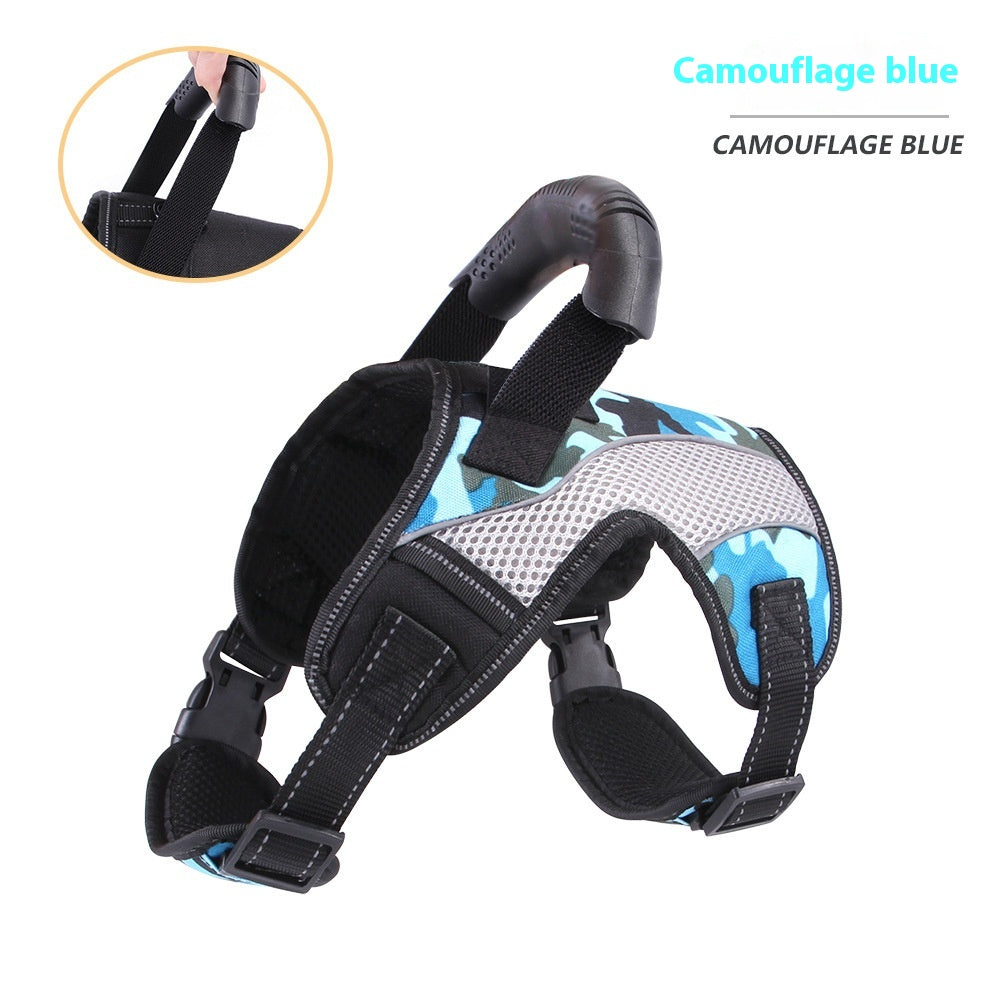 Premium Anti-Pull Harness – Medium to Large Dogs | Bright Red, Black & Camouflage Blue | S–XL