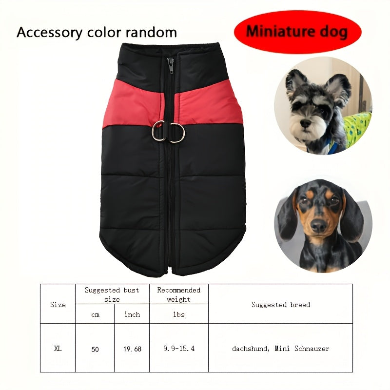Waterproof And Windproof Fleece-Lined Dog Coat With Zipper For Small And Medium Digs, Cotton Filling, Polyester Shell, Adjustable Closure