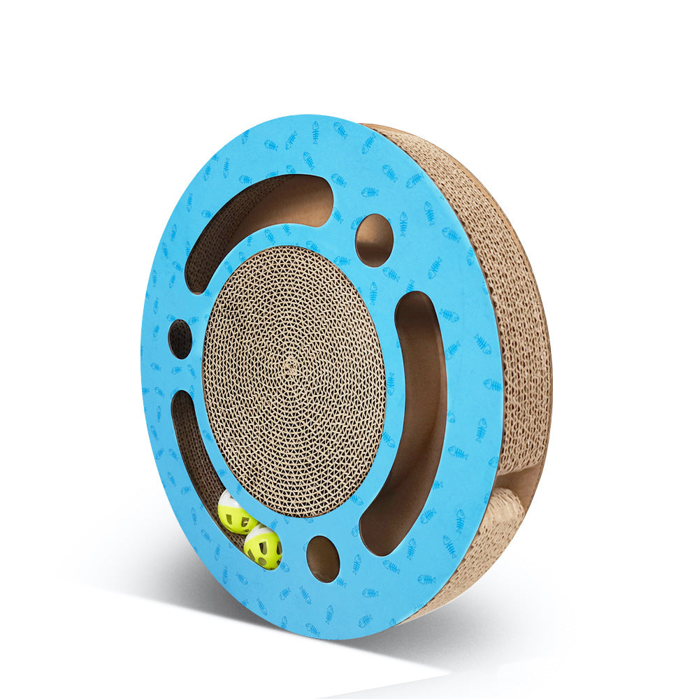 FlatCat Scratching Board | Corrugated Paper Claw Grinder | Blue & Wood