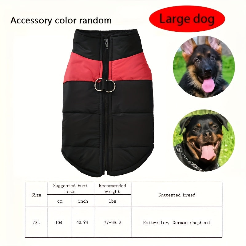 Waterproof And Windproof Fleece-Lined Dog Coat With Zipper For Small And Medium Digs, Cotton Filling, Polyester Shell, Adjustable Closure