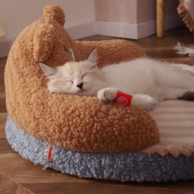High Backrest Hug Teddy Bear Design Pet Bed - Washable All-Season Comfort