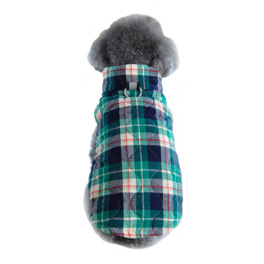 Quilted Dog Jacket | Plaid Padded Coat with Reflective Leash Ring