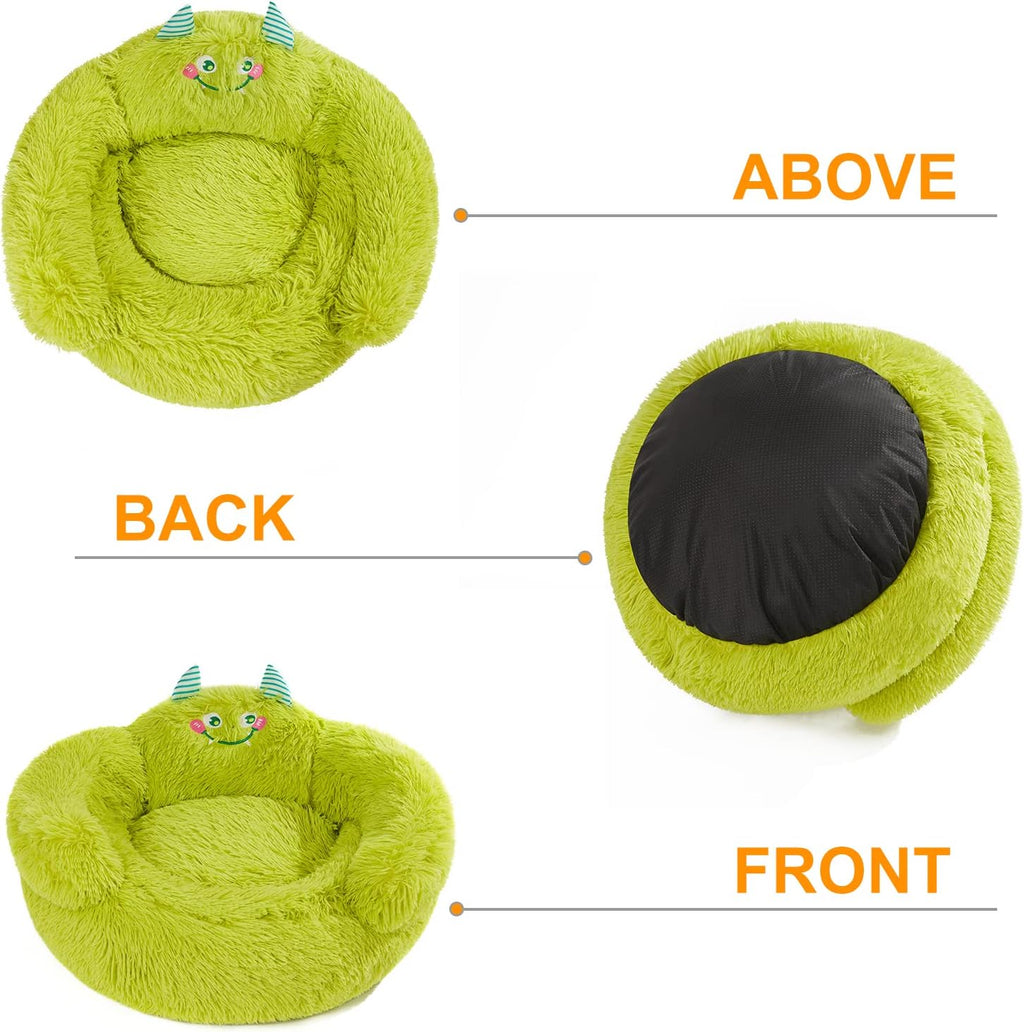 Green Monster Donut Bed - Plush Calming Cuddler for Small Pets