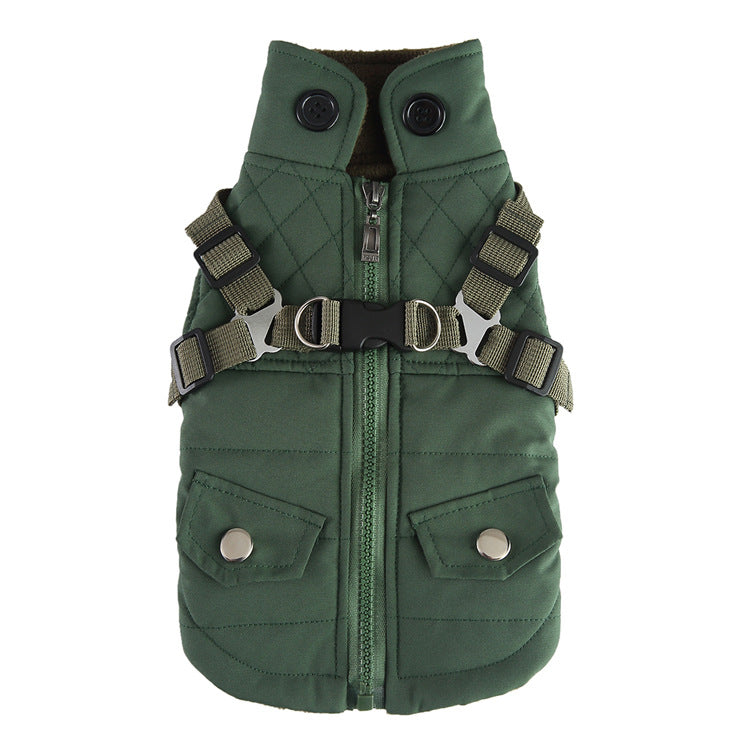 BellyRub Padded Dog Jacket with Harness Clip | For Dogs - Hooded & Non Hooded Options (Red, Army Green, Blue, Black)