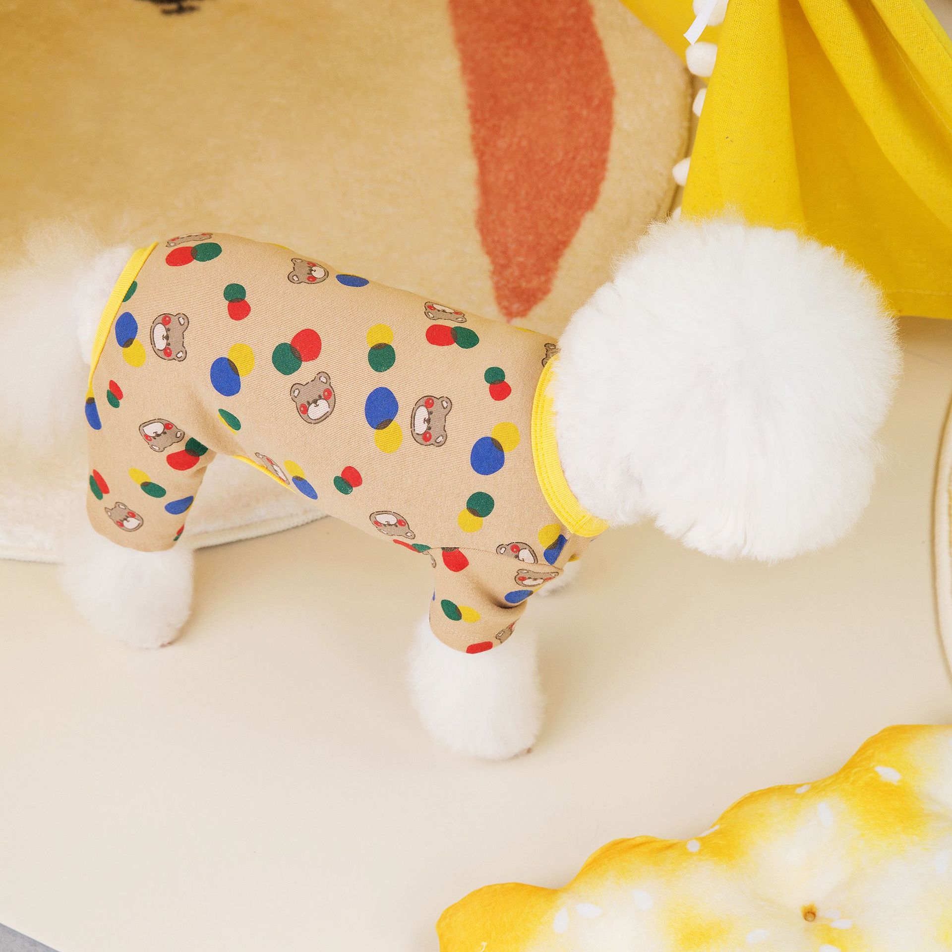 Colourful Ball Bear Dog Jumper - Soft Cotton & Spandex Blend
