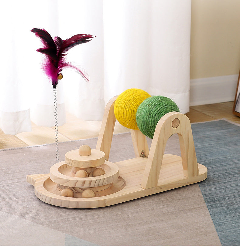 Wood Sisal Ball Cat Turntable Toy - Natural & Interactive