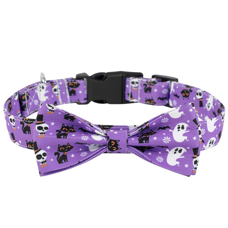 Halloween Bow Tie Collar – Adjustable Collar for Dogs | Yellow, Purple, Black & White | S, M & L