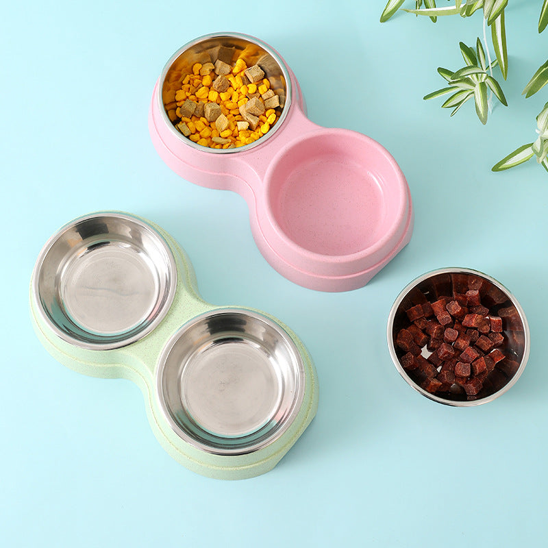 Double Stainless Steel Pet Bowl – Food & Water Feeder for Dogs & Cats | Green, Pink & Blue