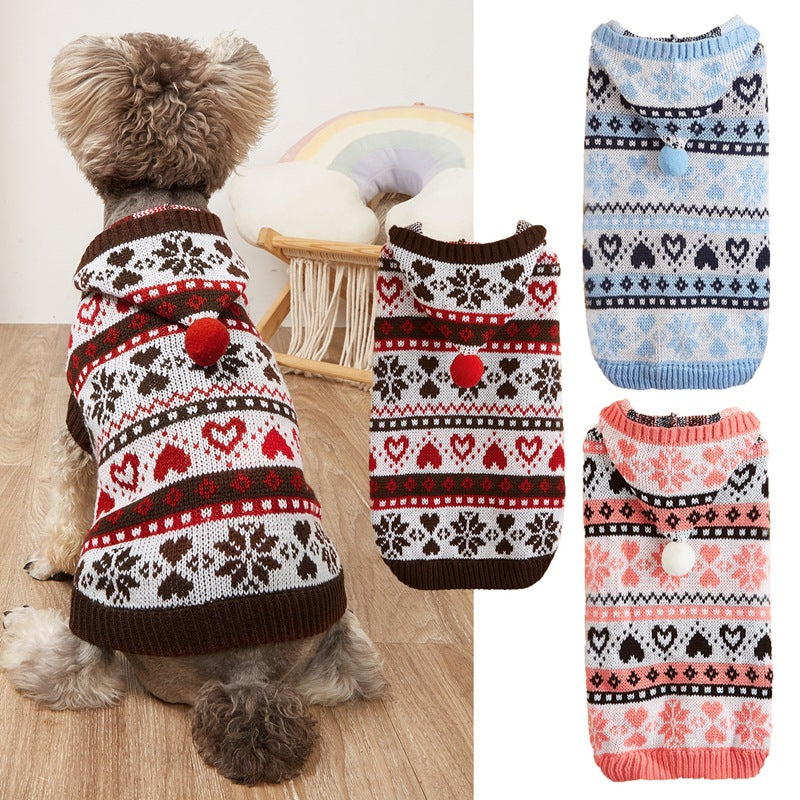 Snowflake & Stripe Knitted Dog Sweater - Warm Acrylic Winter Knitwear