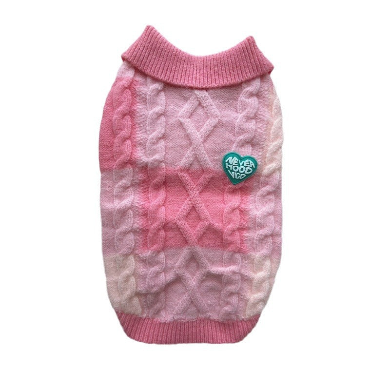 Plaid Polo Collar Wool Cardigan for Dogs & Cats - Preppy Style