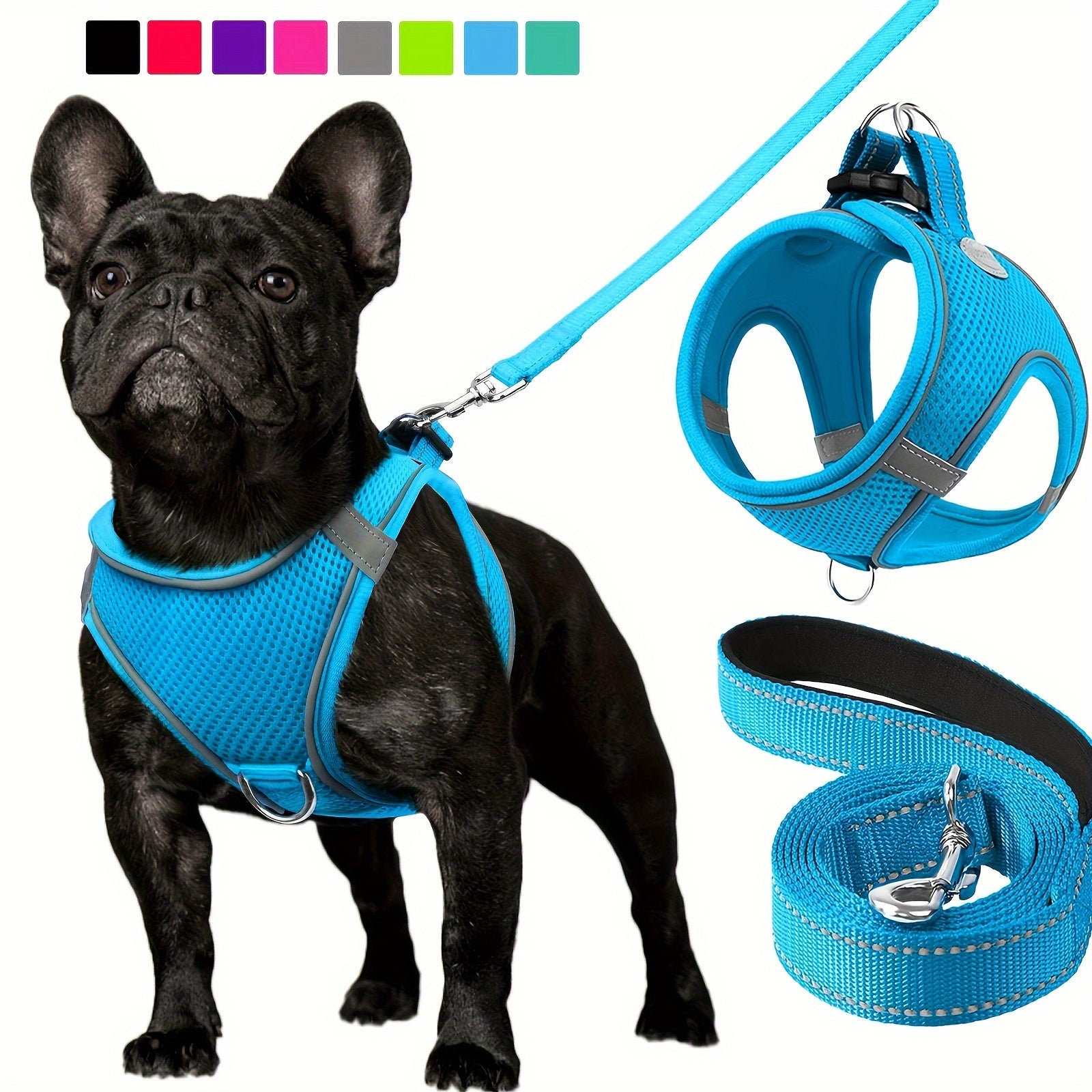 Joytale Step in Dog Harness and leash Set,Reflective Soft Padded Nylon Leash,Breathable Mesh Vest Harness and Leash for Small and Medium Dogs