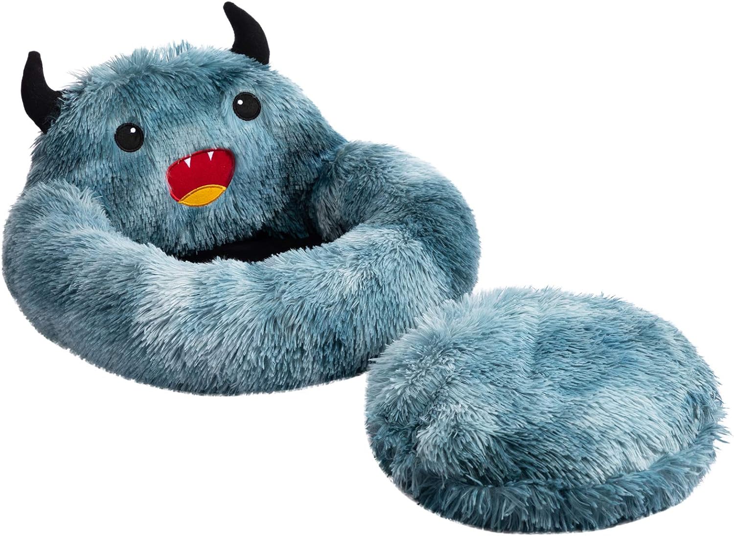 Faux Fur Donut Pet Bed - Luxury Round Nest for Cats & Dogs(Blue OR red)
