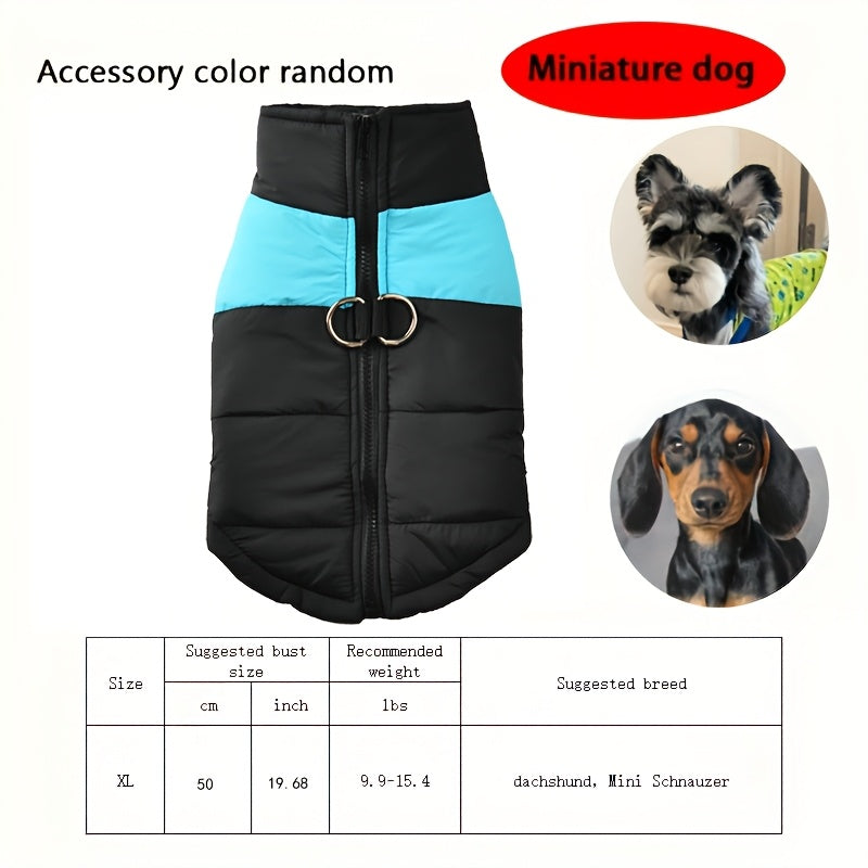 Waterproof And Windproof Fleece-Lined Dog Coat With Zipper For Small And Medium Digs, Cotton Filling, Polyester Shell, Adjustable Closure