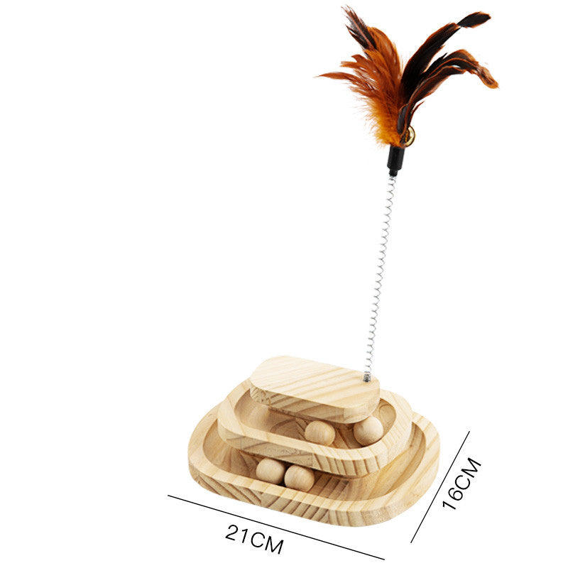 Solid Wood Cat Turntable Toy with Bite-Resistant Wand - 17 Variants