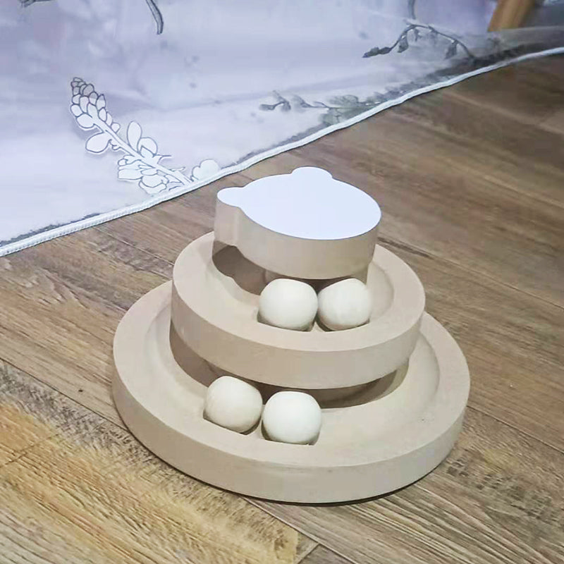 Solid Wood Cat Turntable Toy with Bite-Resistant Wand - 17 Variants