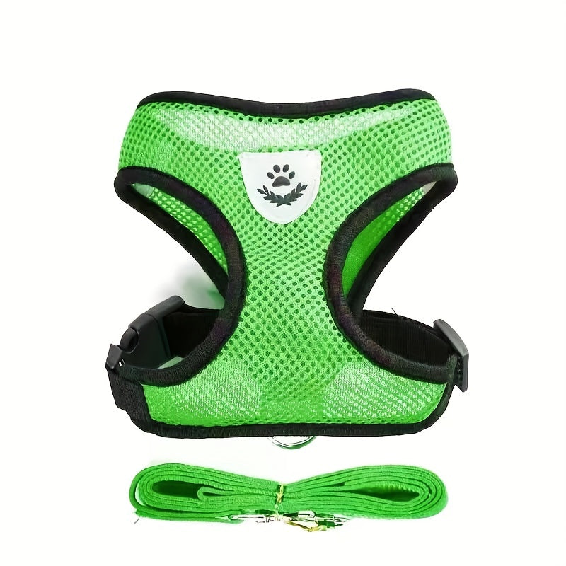 Reflective Pet Harness And Leash Set For Dogs And Cats, Adjustable Puppy Cat Vest Harness With Soft Mesh
