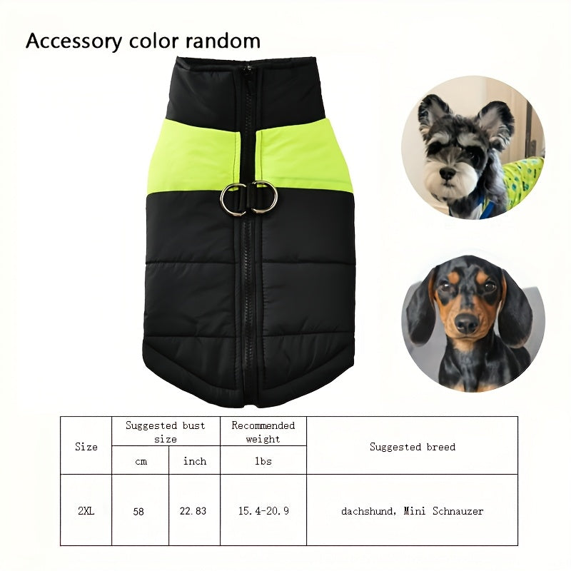 Waterproof And Windproof Fleece-Lined Dog Coat With Zipper For Small And Medium Digs, Cotton Filling, Polyester Shell, Adjustable Closure