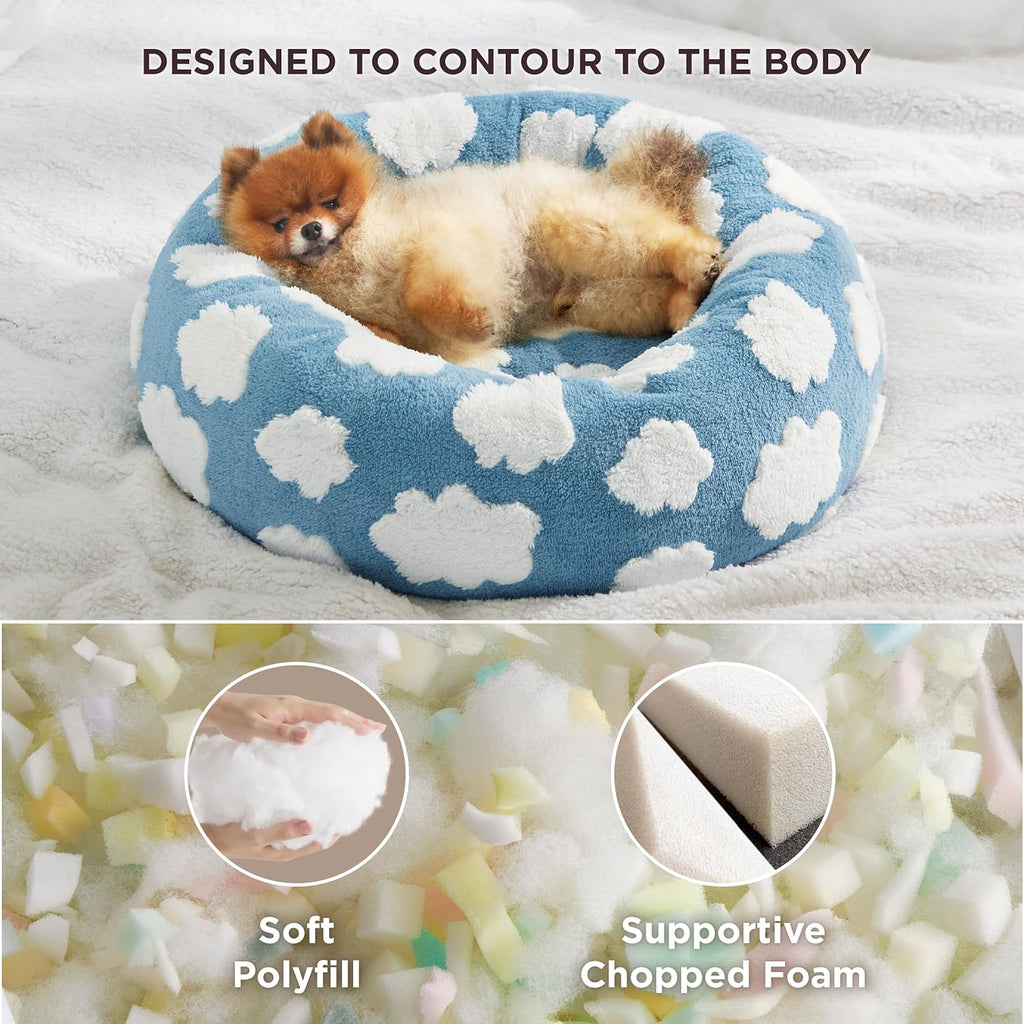 Jacquard Donut Pet Bed - Shaggy Plush with Anti-Slip Base
