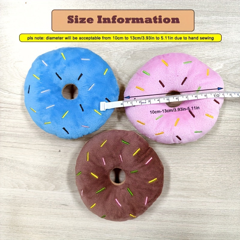 3pcs Squeaky Plush Donut Dog Toys - Soft Fabric Pet Pillows for Play & Party Favors, Ideal for Medium Breeds