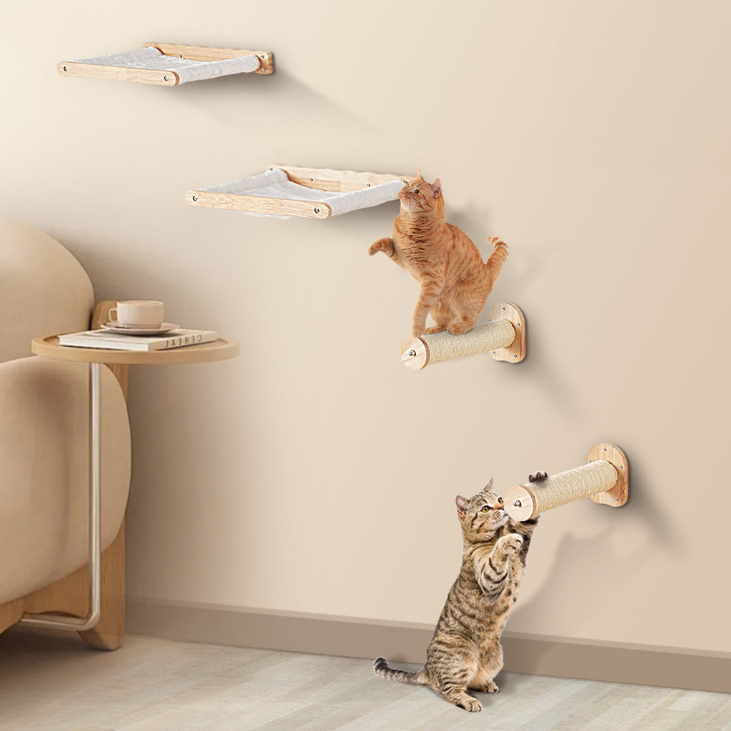 Wall Mounted Cat Shelves with Hammocks & Jumping Posts