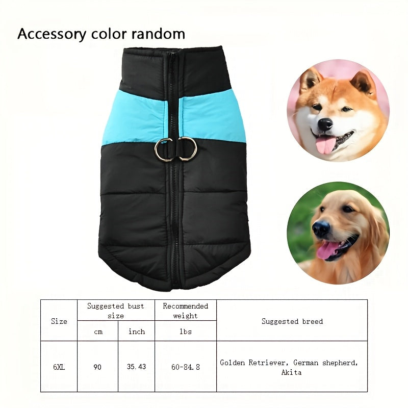 Waterproof And Windproof Fleece-Lined Dog Coat With Zipper For Small And Medium Digs, Cotton Filling, Polyester Shell, Adjustable Closure