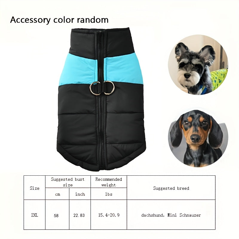 Waterproof And Windproof Fleece-Lined Dog Coat With Zipper For Small And Medium Digs, Cotton Filling, Polyester Shell, Adjustable Closure