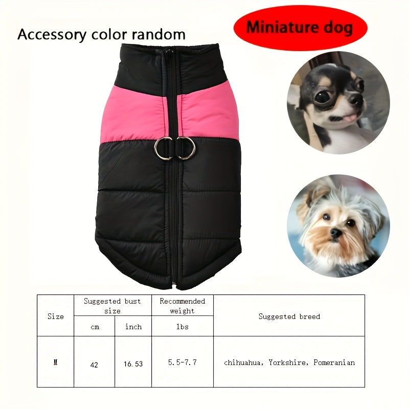 Waterproof And Windproof Fleece-Lined Dog Coat With Zipper For Small And Medium Digs, Cotton Filling, Polyester Shell, Adjustable Closure