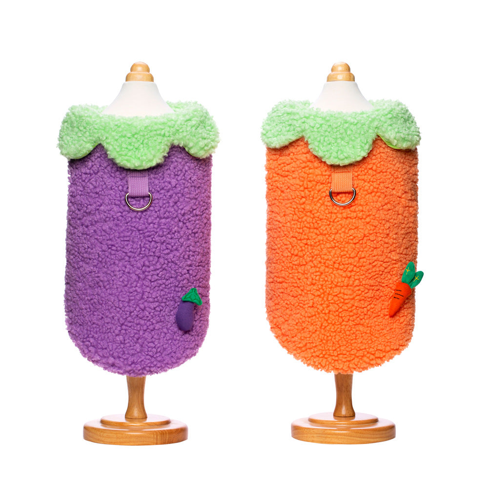 Korean Style Lotus Leaf Lace Pet Jumper - Warm Coral Fleece