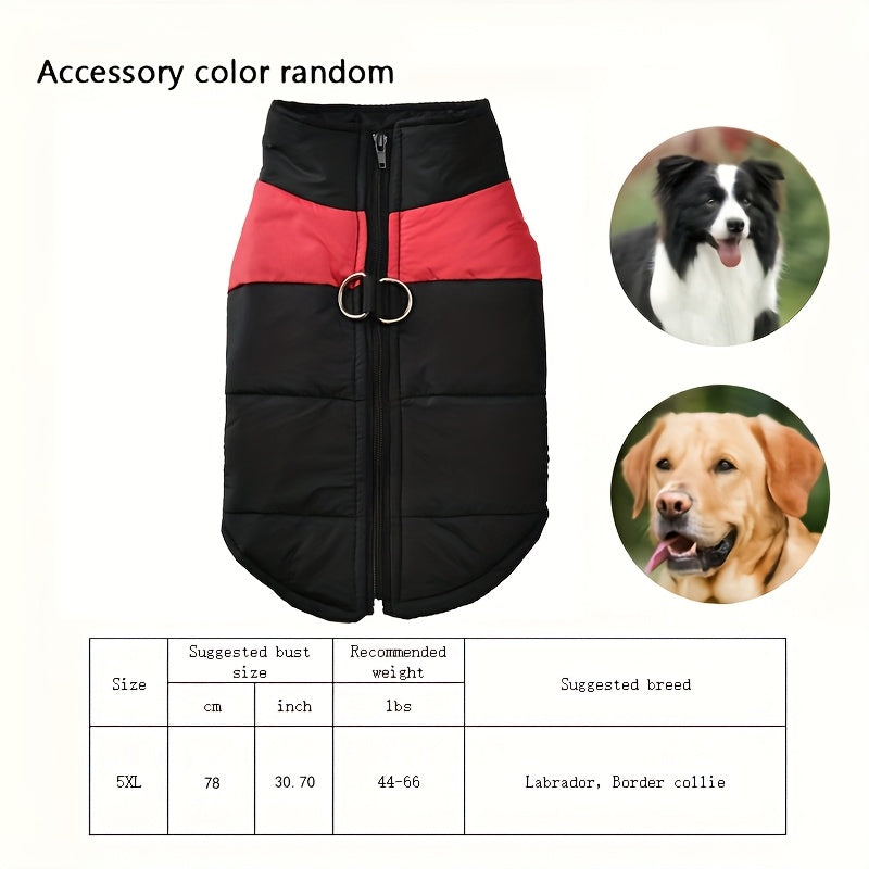 Waterproof And Windproof Fleece-Lined Dog Coat With Zipper For Small And Medium Digs, Cotton Filling, Polyester Shell, Adjustable Closure
